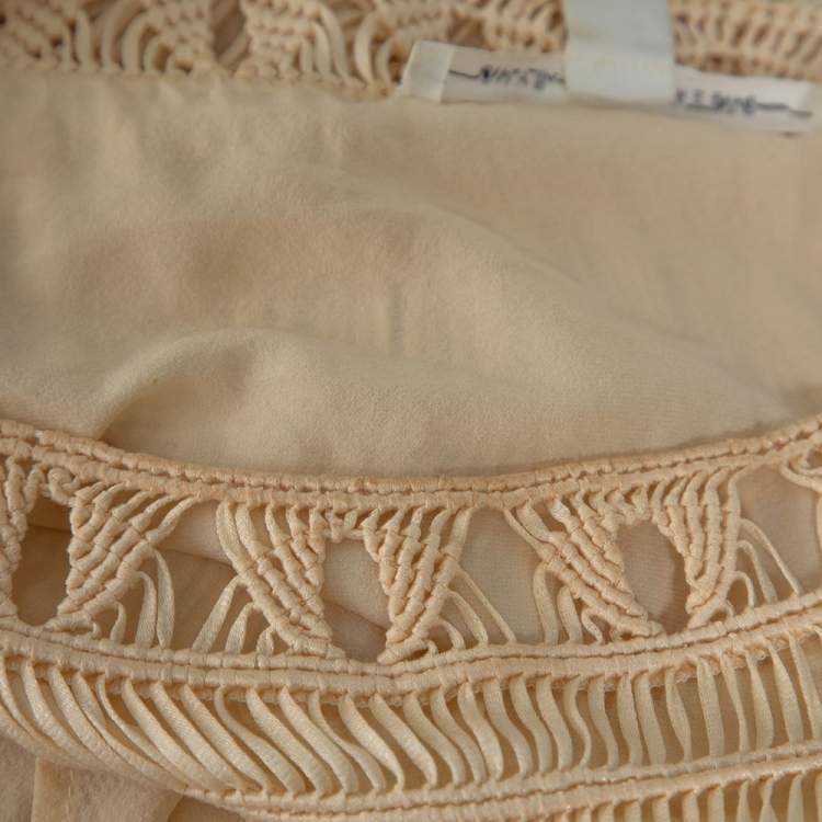Pre Owned Diane von Furstenberg Cream Crochet Macrame Solar Belted Dress M