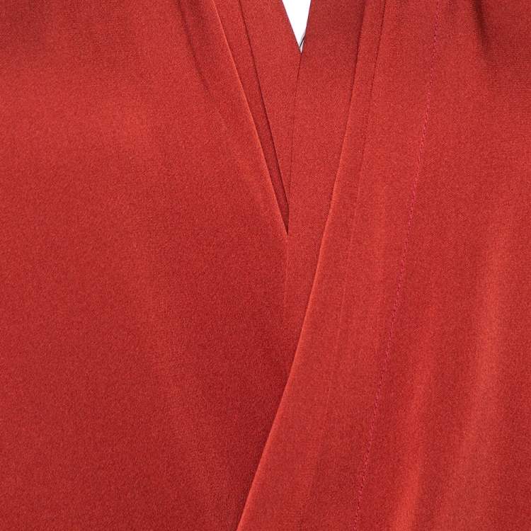 Pre Owned Diane von Furstenberg Burnt Orange Silk Cross Over Front Issie Blouse S