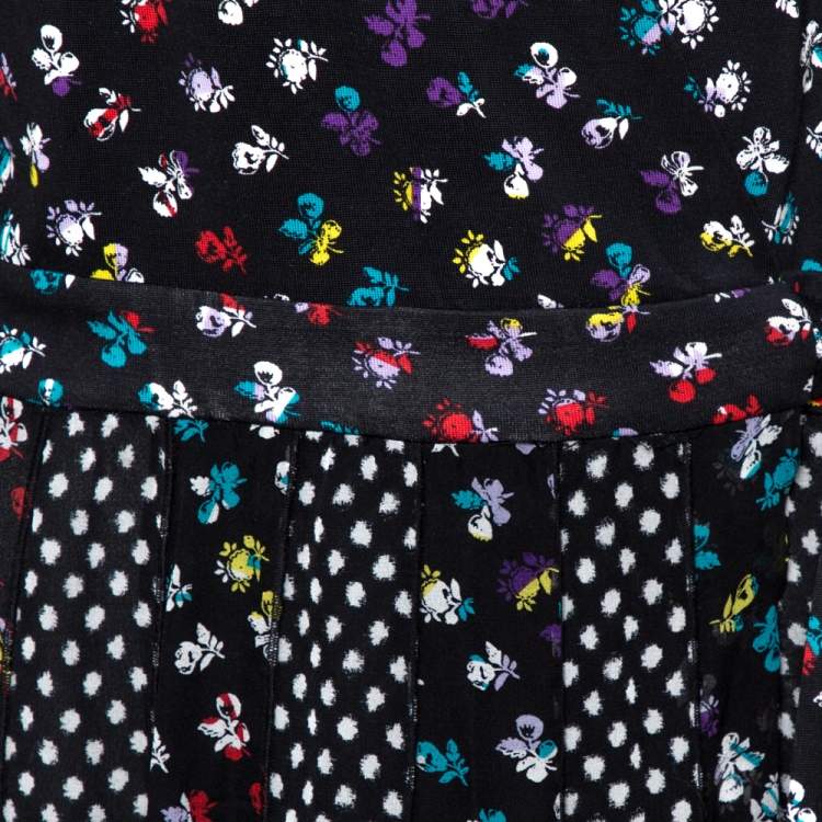 مملوكة مسبقًا Diane von Furstenberg Floral & Dot Print Paneled Caprice Wrap Dress M