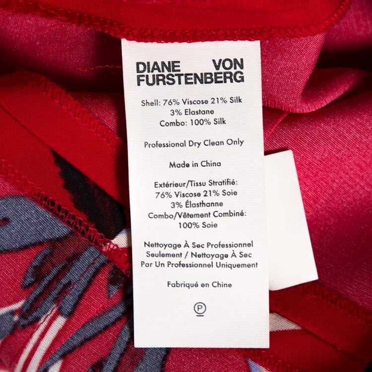 Pre Owned Diane Von Furstenberg Red Floral Print Crepe Farren Jumpsuit S