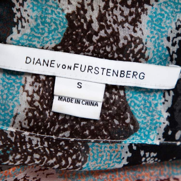 Pre Owned Diane Von Furstenberg Multicolor Printed Silk Annushka Belted Kaftan S
