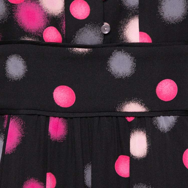Pre Owned Diane Von Furstenberg Black Polka Dots Silk  Half Sleeve Midi Dress M
