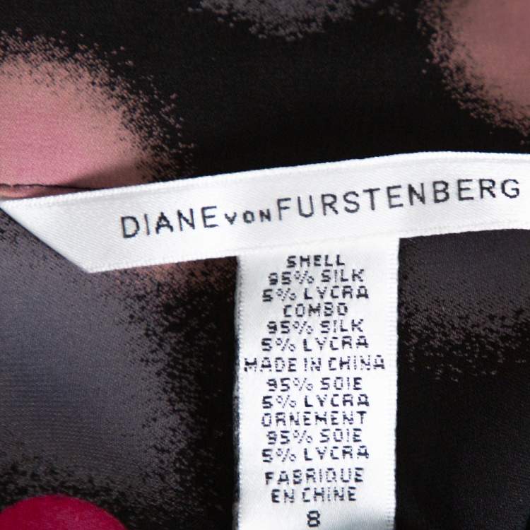 Pre Owned Diane Von Furstenberg Black Polka Dots Silk  Half Sleeve Midi Dress M