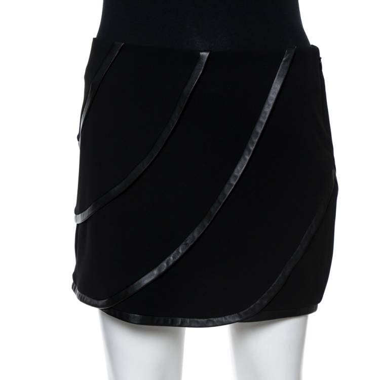 Pre Owned Diane Von Furstenberg Black Silk and Leather Trim Karina Mini Skirt S