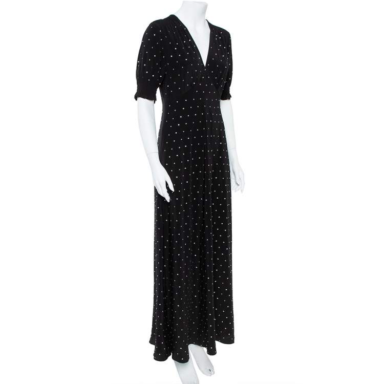 Pre Owned Diane von Furstenberg Black Crepe de Chine Silk Embellished Avianna Gown M