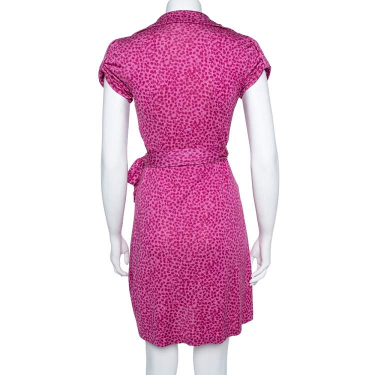 Pre Owned Diane von Furstenberg Pink Printed Silk Jilda Two Wrap Dress S
