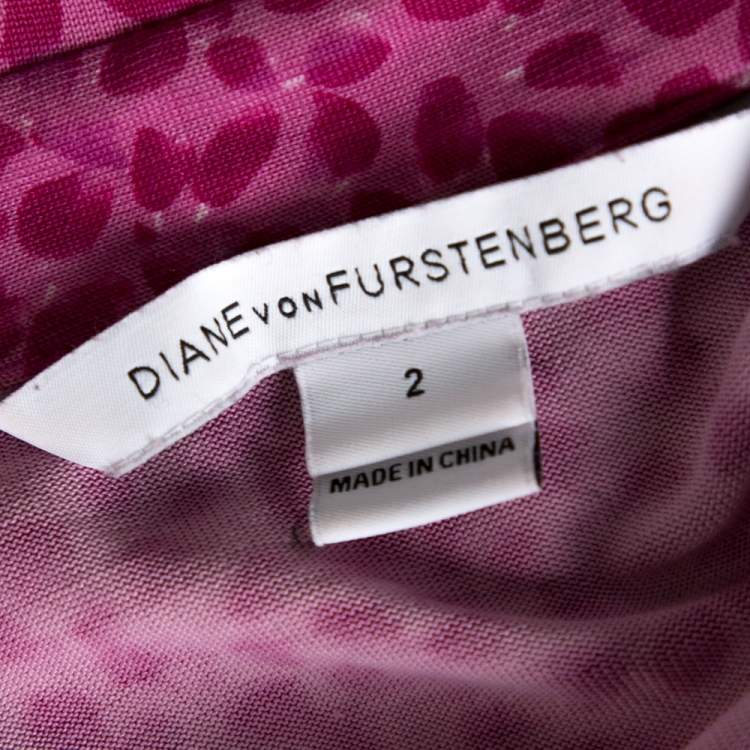 Pre Owned Diane von Furstenberg Pink Printed Silk Jilda Two Wrap Dress S