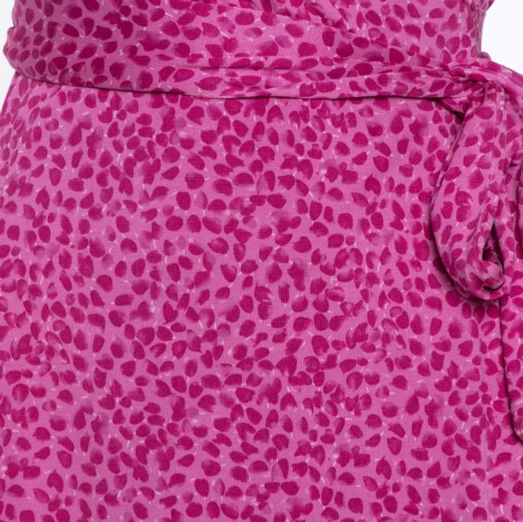 Pre Owned Diane von Furstenberg Pink Printed Silk Jilda Two Wrap Dress S