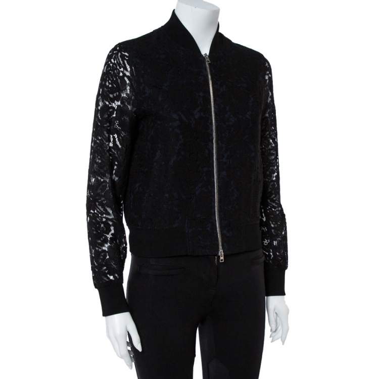 Pre Owned Diane von Furstenberg Black Lace Kennadie Bomber Jacket P
