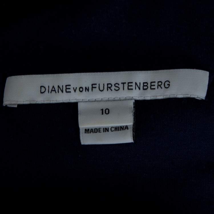 Pre Owned Diane Von Furstenberg  Navy Blue Lace Detail Dress L