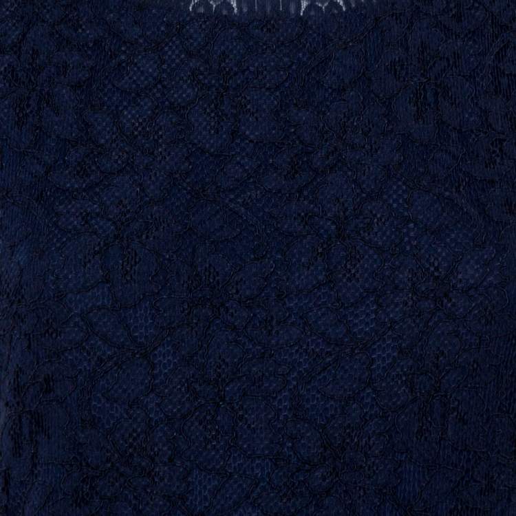 Pre Owned Diane Von Furstenberg  Navy Blue Lace Detail Dress L