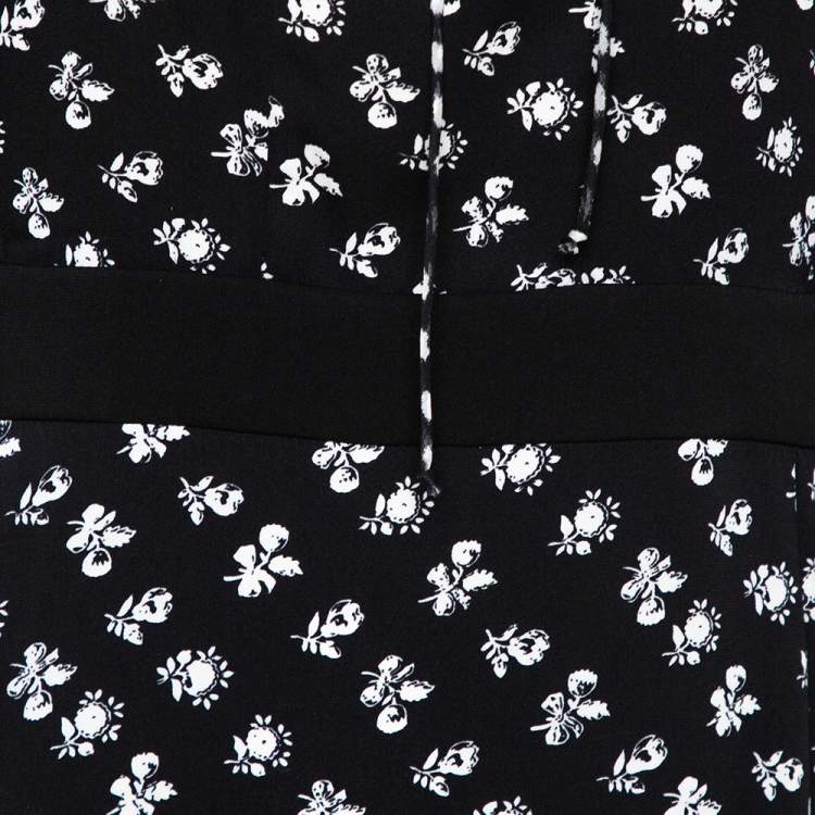 Pre Owned Diane Von Furstenberg Monochrome Floral Printed Silk & Ruffle Detail  Fionna Maxi Dress L