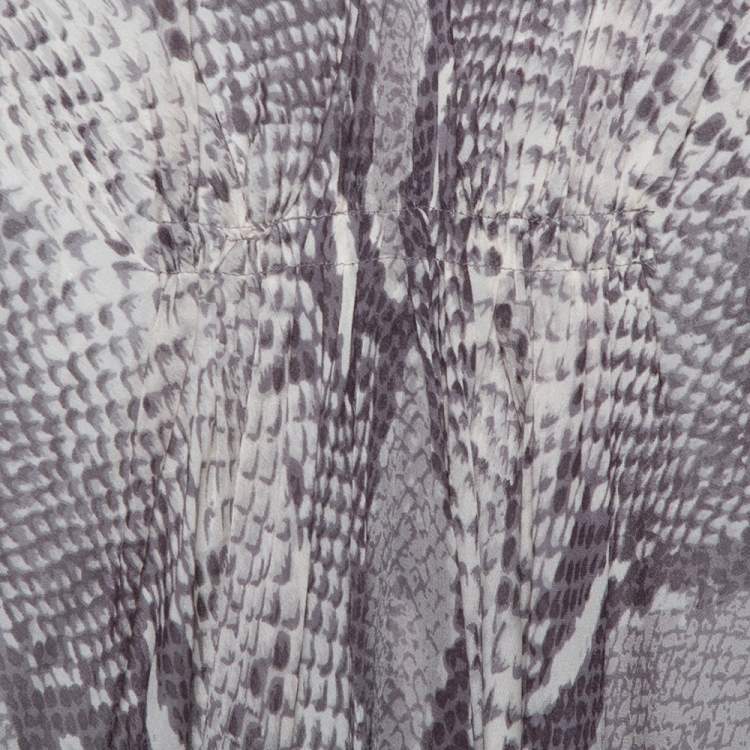 Pre Owned Diane Von Furstenberg  Grey Snakeskin Printed Silk Draped Fleurette Dress XS
