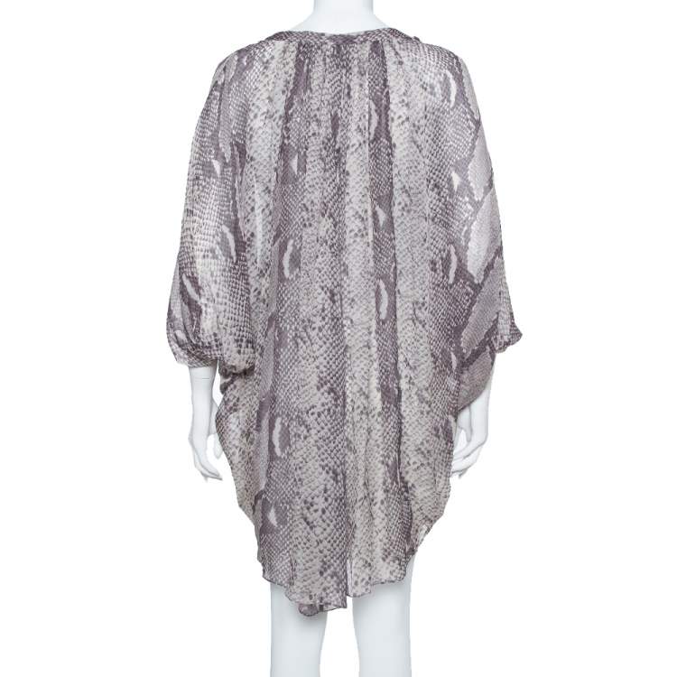 Pre Owned Diane Von Furstenberg  Grey Snakeskin Printed Silk Draped Fleurette Dress XS