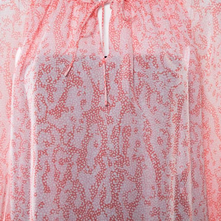 Pre Owned Diane von Furstenberg Pink Coral Print Silk Wynn Blouse M