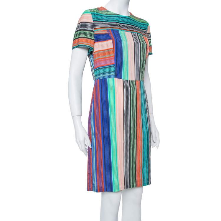 مملوكة مسبقًا Diane Von Furstenberg Multicolor Burman Striped Knit Sheath Dress L