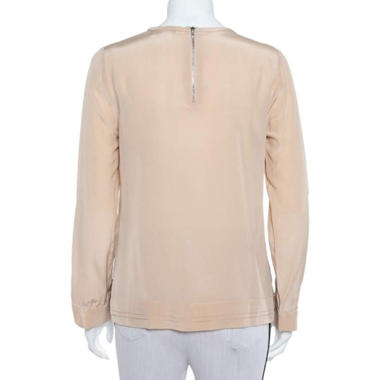 Pre Owned Diane Von Furstenberg Cream Crepe Lace Detail Branwen Top M