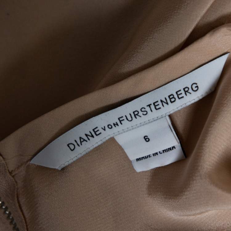 Pre Owned Diane Von Furstenberg Cream Crepe Lace Detail Branwen Top M