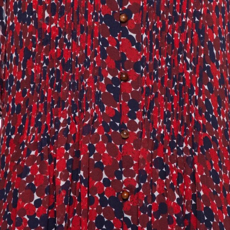 Pre Owned Diane von Furstenberg Red & Navy Blue Silk Pintuck Detail  Kourtini Shift Dress M 