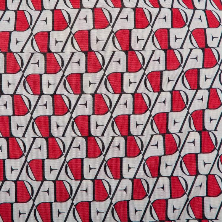 Pre Owned Diane Von Furstenberg Cream & Red Knit Logo Printed New Jeanne Wrap Dress L