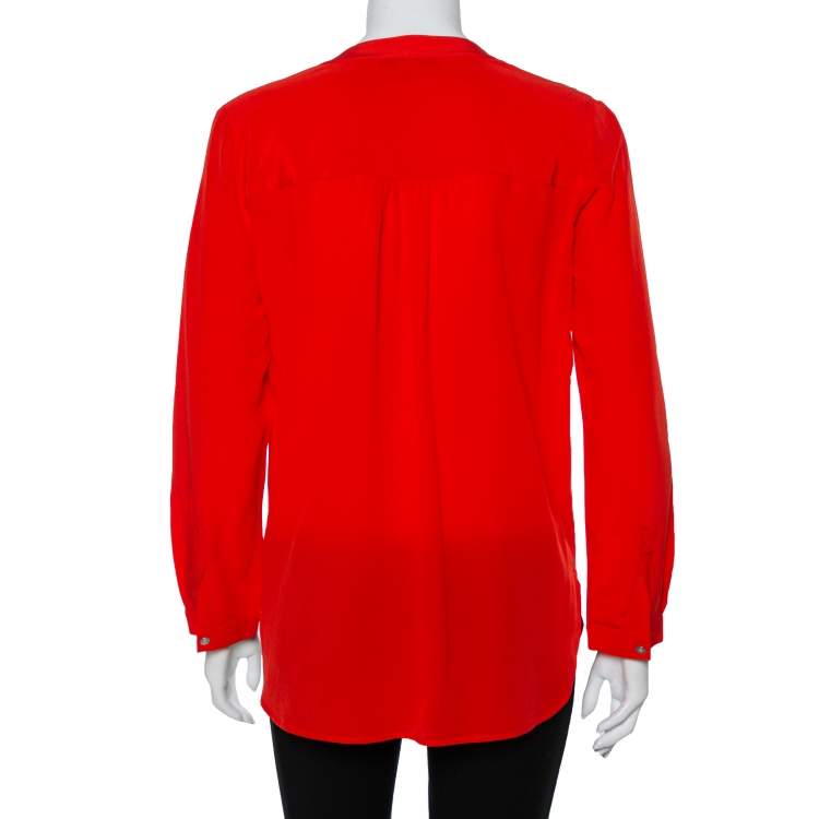 Pre Owned Diane Von Furstenberg Red Silk Pocket Detail Danielle Top S