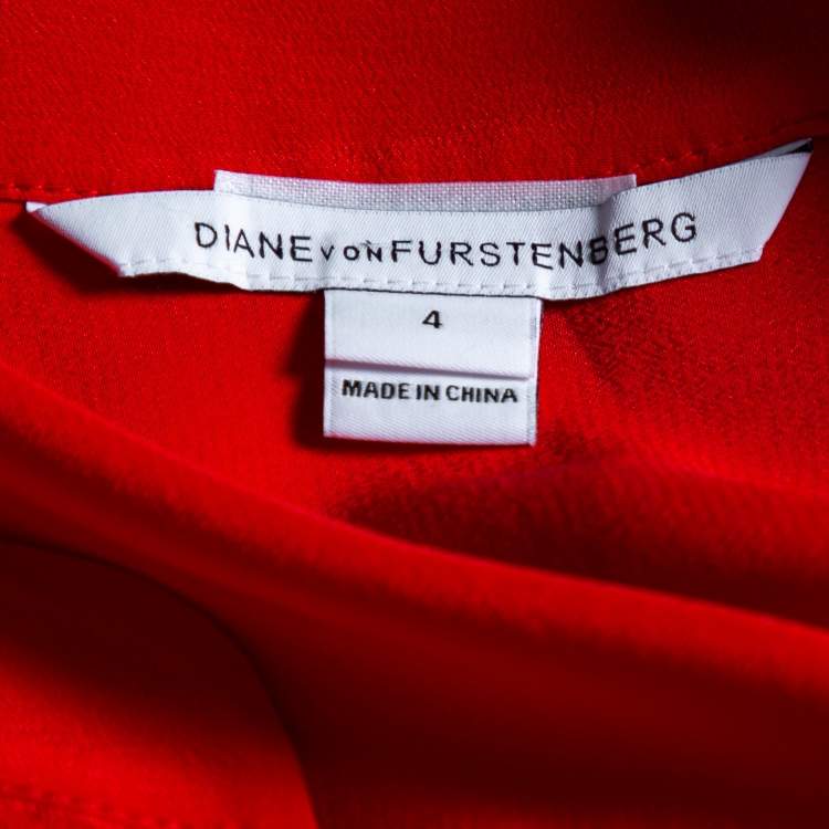 Pre Owned Diane Von Furstenberg Red Silk Pocket Detail Danielle Top S