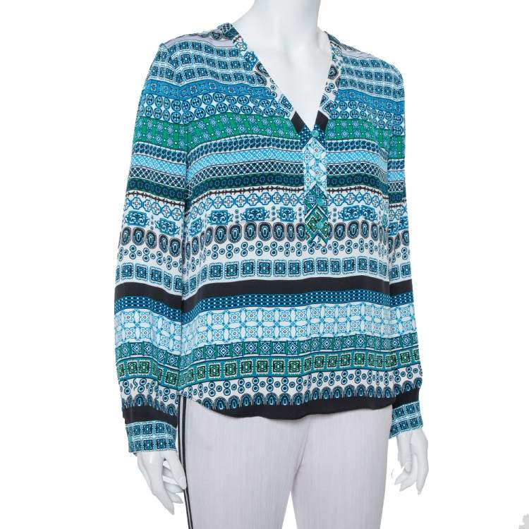 Pre Owned Diane Von Furstenberg Multicolor Printed Silk Arden Top L