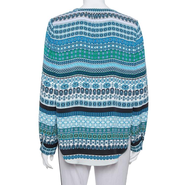 Pre Owned Diane Von Furstenberg Multicolor Printed Silk Arden Top L