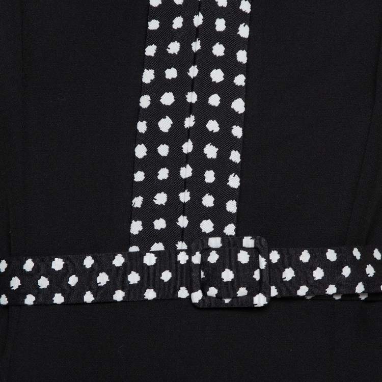 Pre Owned Diane Von Furstenberg Black Knit Contrast Trim Detail Belted Maisie Dress M