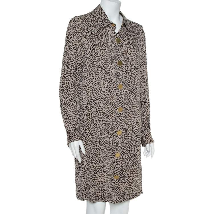 Pre Owned Diane Von Furstenberg Monochrome Silk Button Front New Tunis Dress L