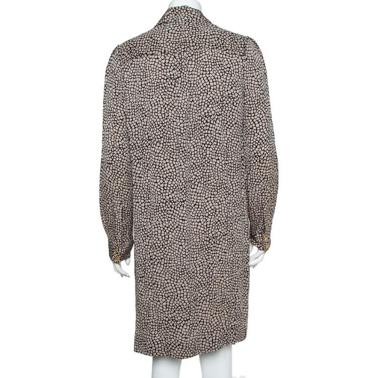 Pre Owned Diane Von Furstenberg Monochrome Silk Button Front New Tunis Dress L
