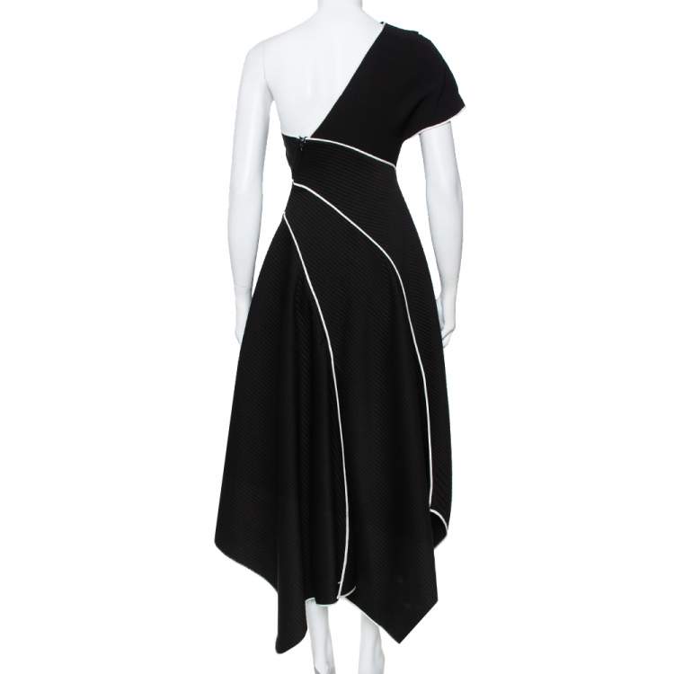 مملوكة مسبقًا Diane Von Furstenberg Black Synthetic Embroidered One Shoulder Ottoman Dress XS