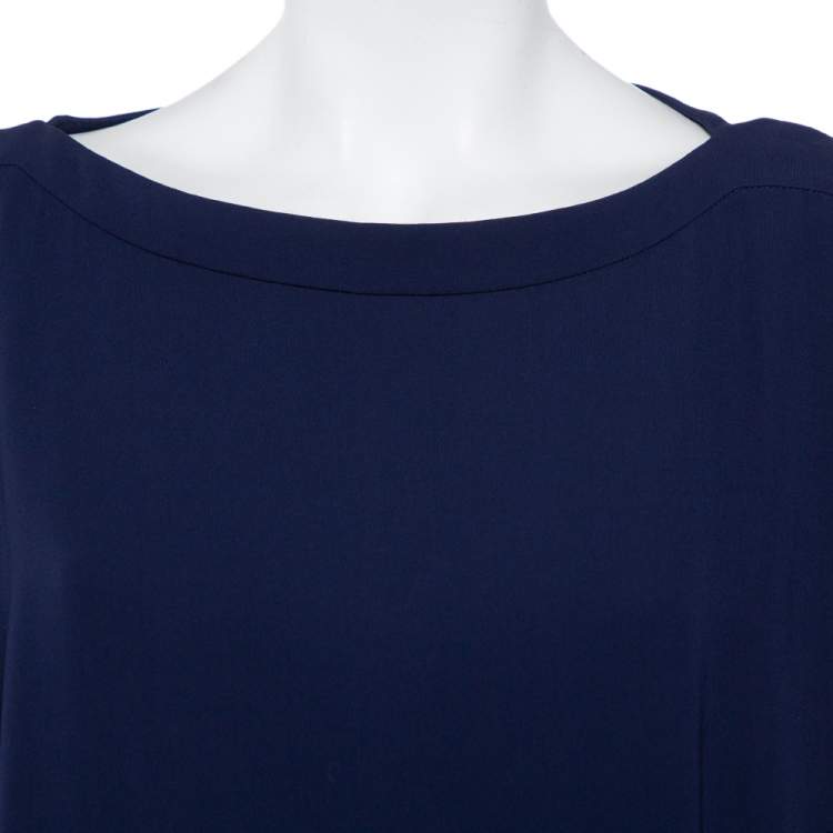 Pre Owned Diane Von Furstenberg Navy Blue Crepe Boat Neck Belted Sandra Jumpsuit M