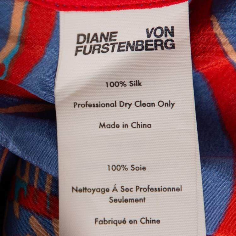 Pre Owned Diane von Furstenberg Blue Abstract Printed Silk Faux Wrap Crop Top S