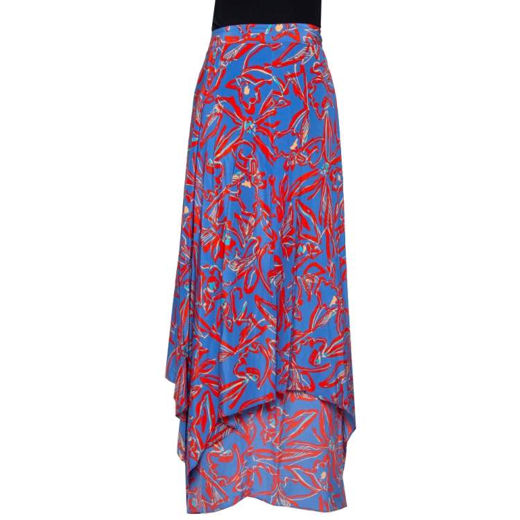 مملوكة مسبقًا Diane Von Furstenberg Blue Abstract Printed Silk Layered Maxi Skirt S