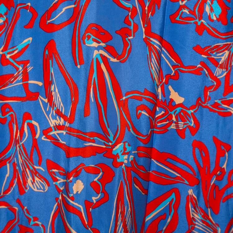 مملوكة مسبقًا Diane Von Furstenberg Blue Abstract Printed Silk Layered Maxi Skirt S
