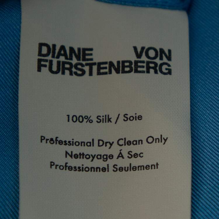 Pre Owned Diane Von Fustenberg Blue Silk Satin Oversized Shirt Dress M