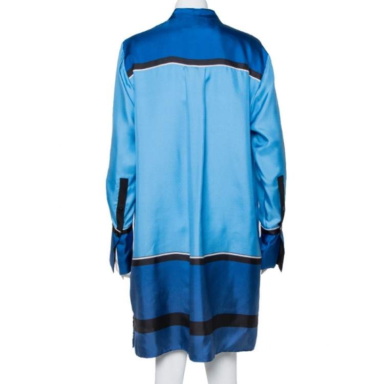 Pre Owned Diane Von Fustenberg Blue Silk Satin Oversized Shirt Dress M