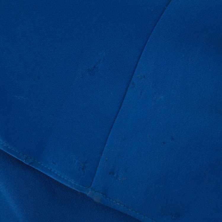 Pre Owned Diane Von Furstenberg Royal Blue Satin Ruffled Wrap Long Dress S