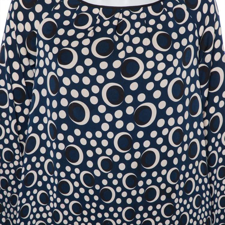 Pre Owned Diane Von Furstenberg Navy Blue Printed Silk Top M