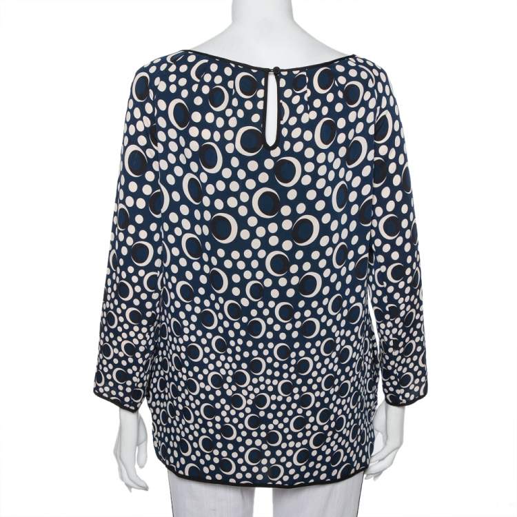 Pre Owned Diane Von Furstenberg Navy Blue Printed Silk Top M