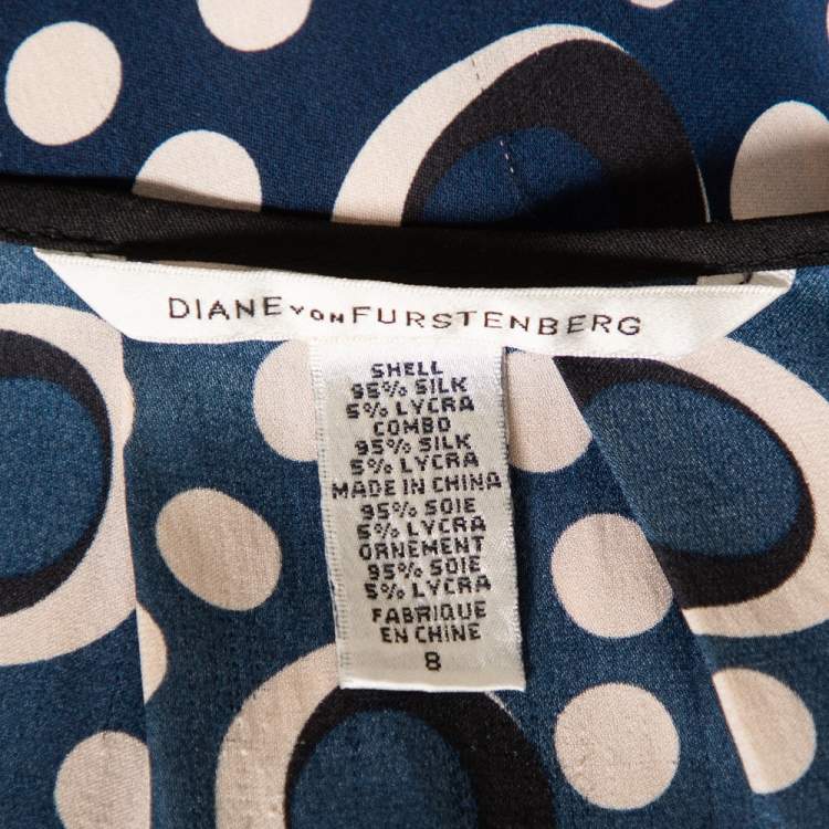 Pre Owned Diane Von Furstenberg Navy Blue Printed Silk Top M