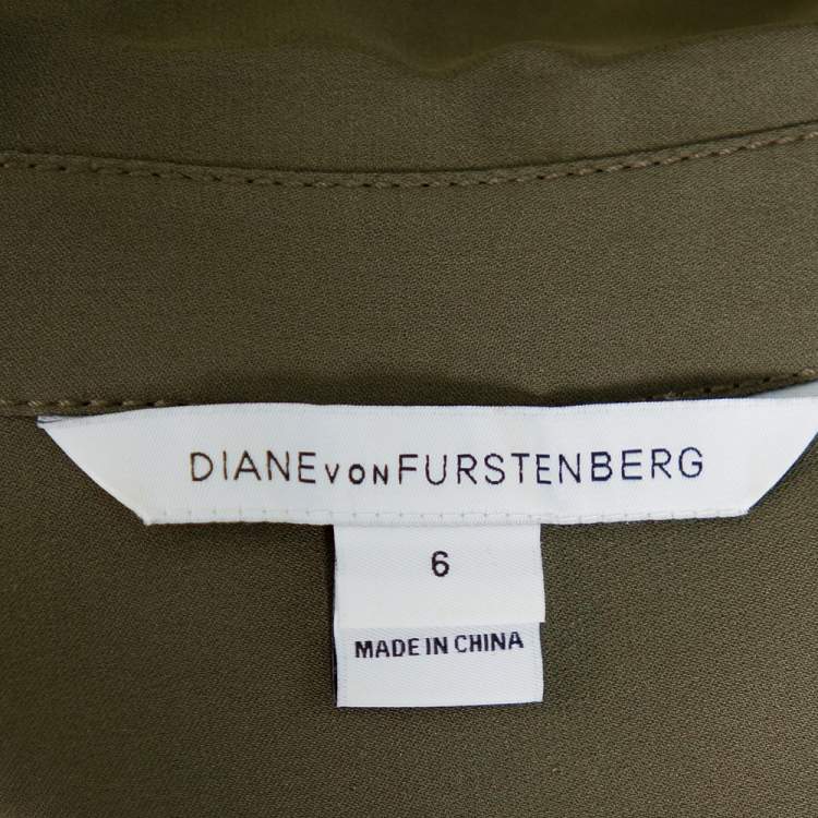 Pre Owned Diane Von Furstenberg Military Green Silk Belted Clarise Dress M