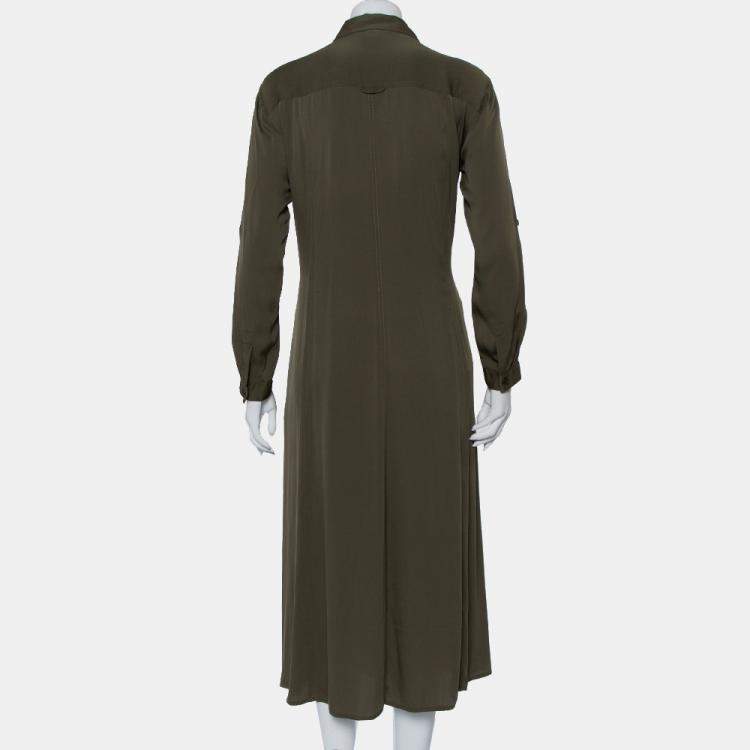 Pre Owned Diane Von Furstenberg Military Green Silk Belted Clarise Dress M