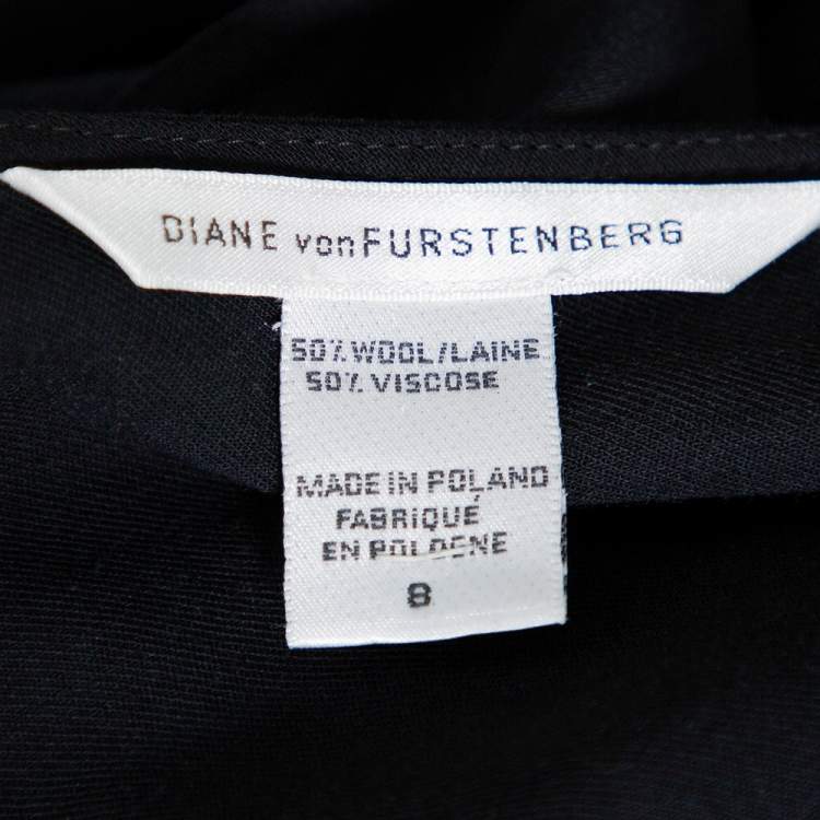 Pre Owned Diane von Furstenberg Black Wool Satin Trim Detail Antoinette Wrap Dress M