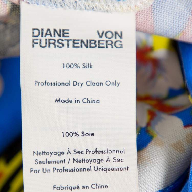 Pre Owned Diane Von Furstenberg Blue Floral Printed Knit Mini Wrap Dress S