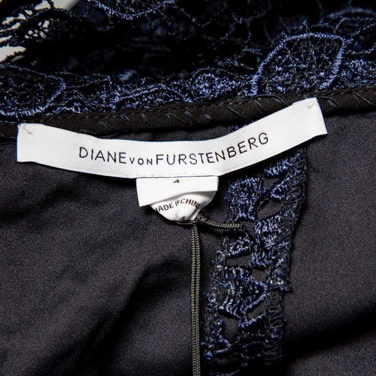 Pre Owned Diane Von Furstenberg Navy Blue Kinchu SG Lace Dress S