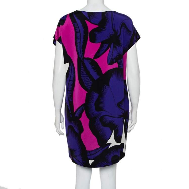 Pre Owned Diane Von Furstenberg Blue Printed Crepe Oversized Harriet Dress S
