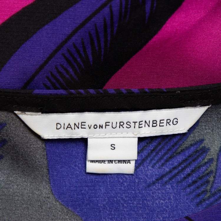 Pre Owned Diane Von Furstenberg Blue Printed Crepe Oversized Harriet Dress S