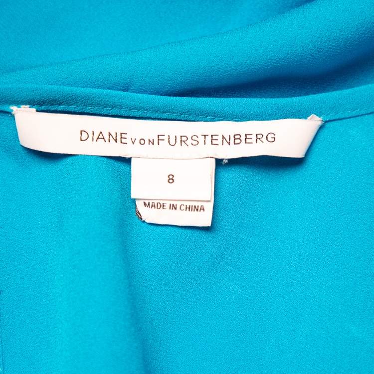 Pre Owned Diane Von Furstenberg  Blue Silk Tulip Sleeve Detail Nancy Top M